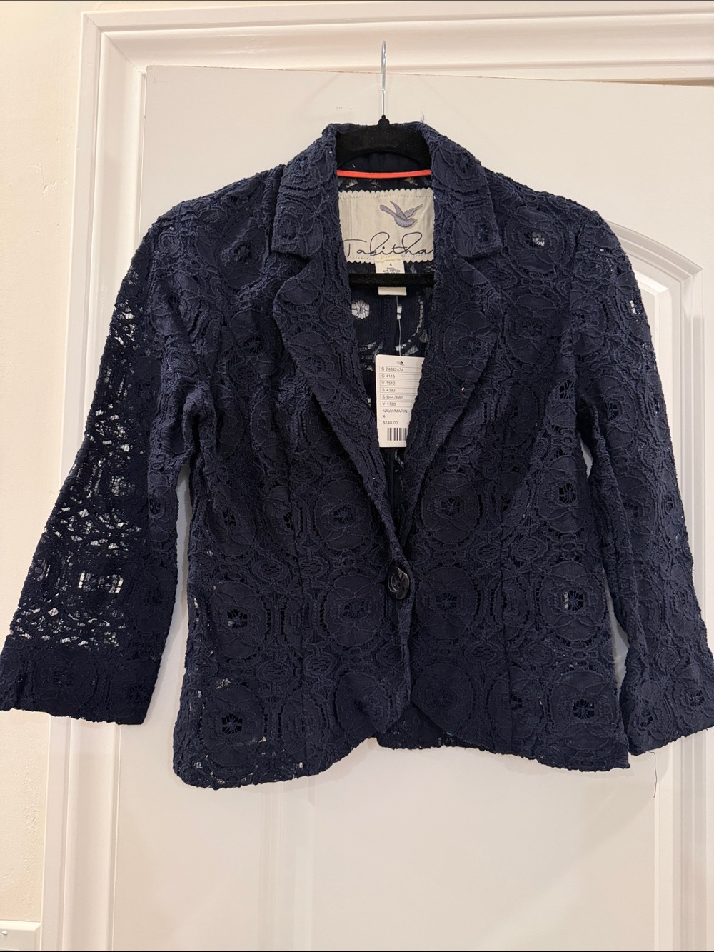 NWT Anthropologie Tabitha Navy Crochet Lace Single-Button Blazer 4